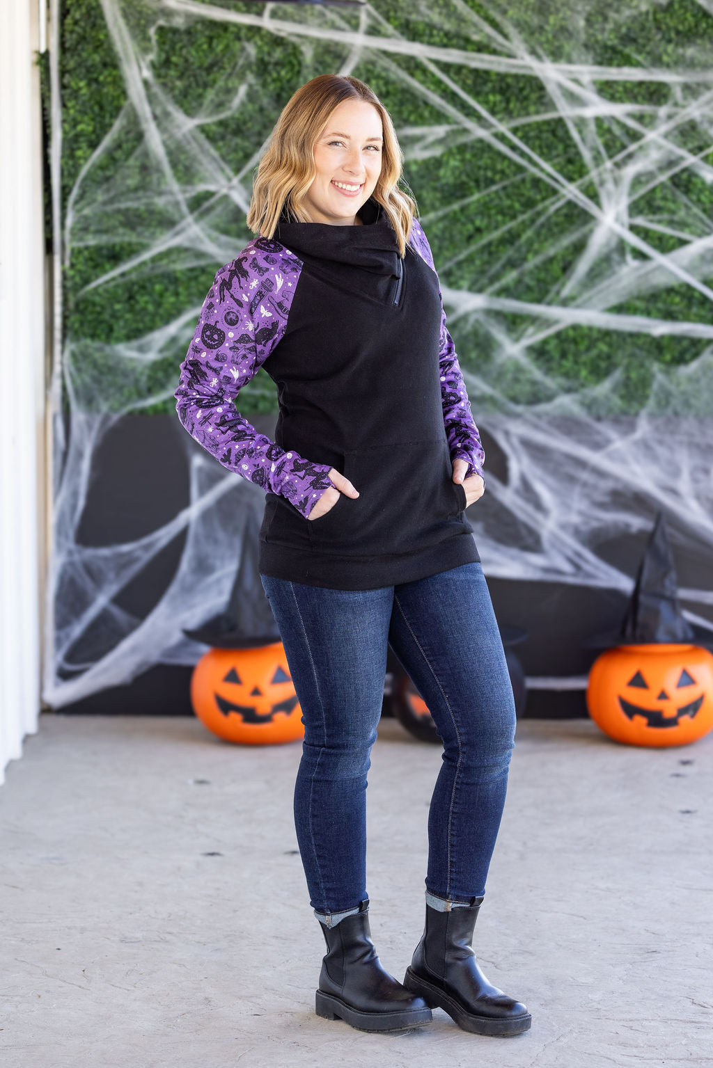 Zoey ZipCowl Sweatshirt - I Put A Spell On You and Black